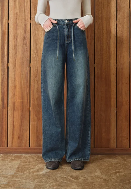 ​Autumn Winter Women's High Waisted Straight Leg Wide Jeans Long Length Loose Fit Casual Pants for Everyday Comfort