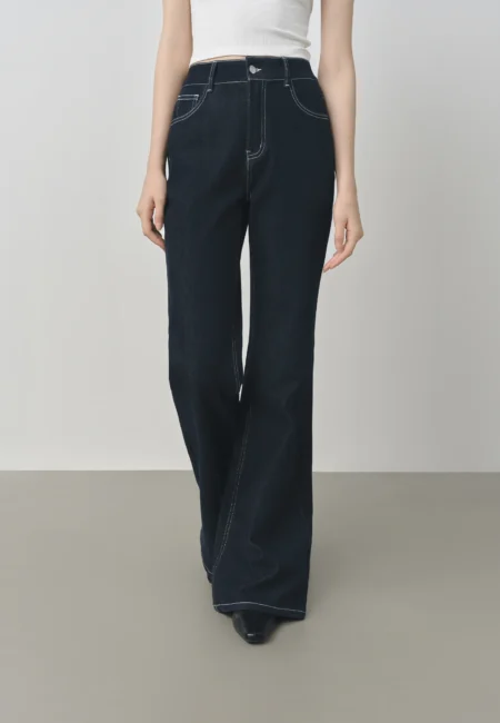 Elastic Waist Straight Flared Jeans for Women Autumn New Arrival Y2K Chic Style Cotton Soft Jeans 25FS13143