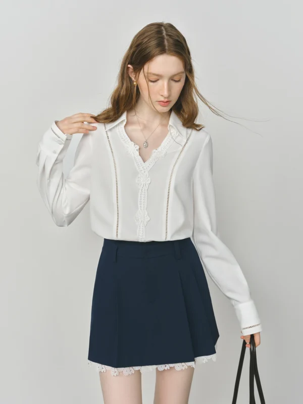 Summer Heavy Embroidery Blouse with Lace Panels - Relaxed Fit