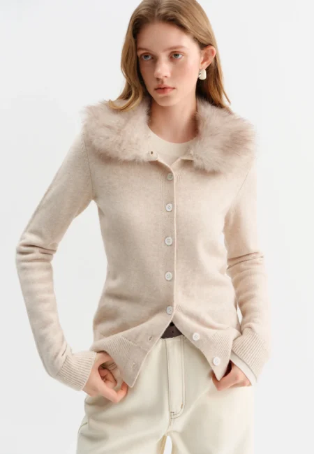 FSLE Winter Women's Faux Fur Collar Knit Cardigan Long Sleeve Round Neck Coat Simple Commute Cozy Oversized Open Front