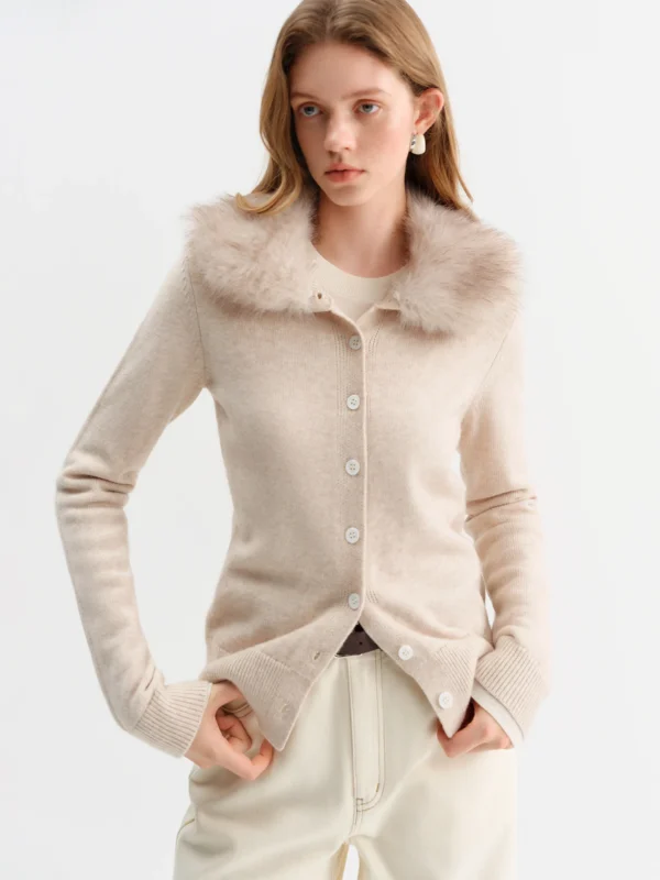 FSLE Winter Women's Faux Fur Collar Knit Cardigan Long Sleeve Round Neck Coat Simple Commute Cozy Oversized Open Front