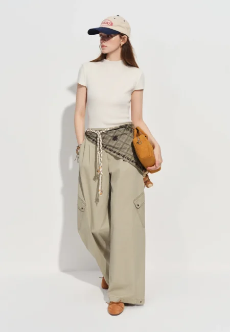 FSLE High Waisted Workwear Wide Leg Casual Pants for Women Spring 2026 New Arrival Casual Pants With Belt Wide leg Cotton Pants