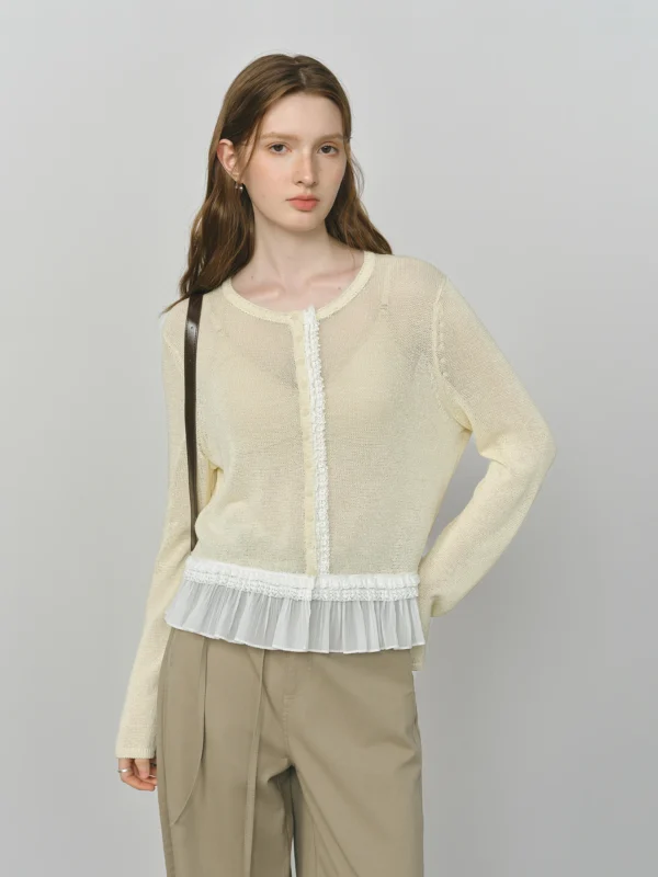 Giselle Mesh Knit Button-Up Cardigan for Effortless Style