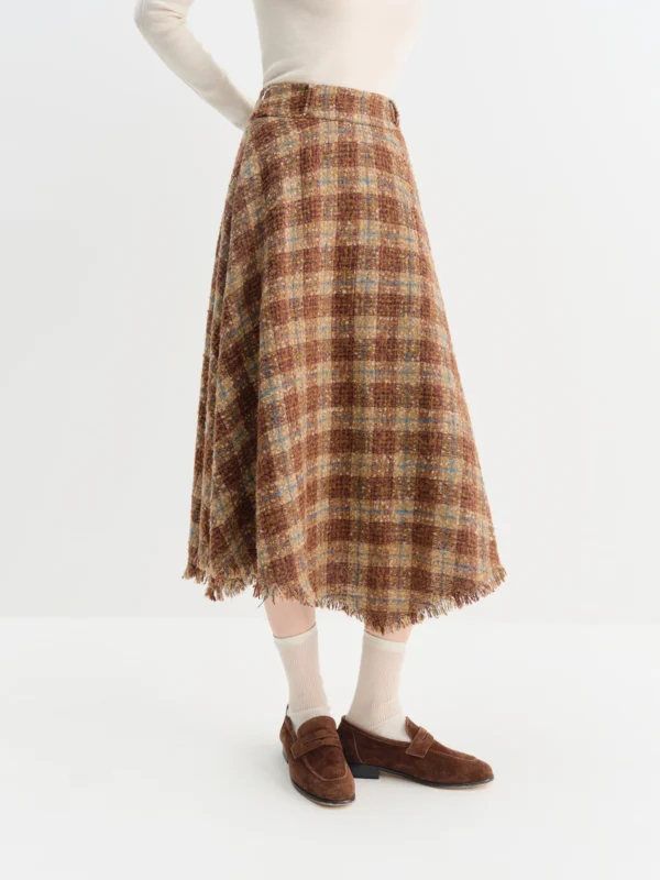Elegant Women's Winter Retro Plaid Asymmetrical Hem A-line Skirt