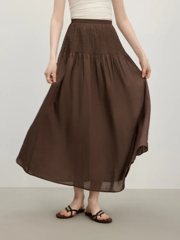 A-Line Summer Skirt with High Waist in Brown