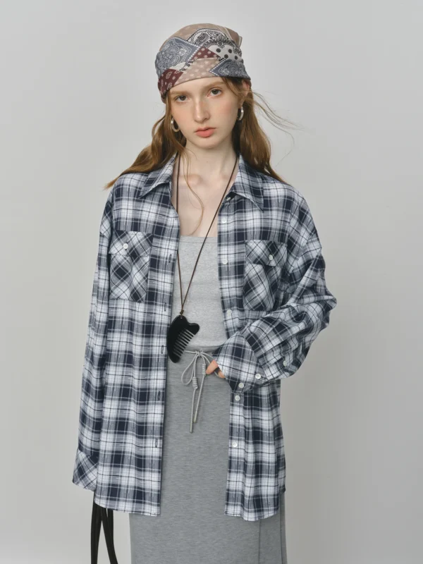 Plaid Lapel Shirt for Women - Loose Fit