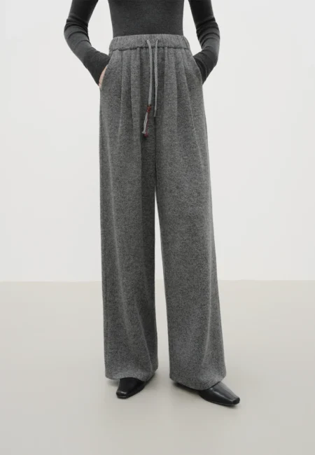 Elegant Wool Rice Dumpling Pants with Elastic Waist Drawstring Straight Cut Casual Winter Pants for Women New Arrival