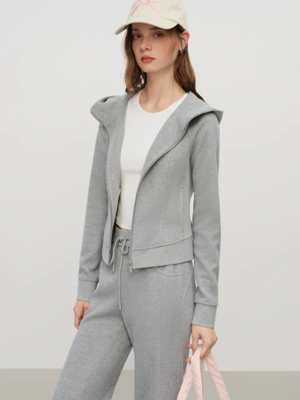 Elegant Embroidery Design Hooded Sweatshirt Set for Women