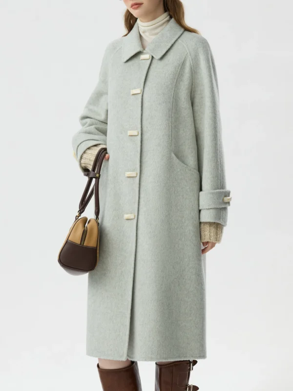 FSLE Office Lady Cow Horn Button Coat Woolen Coat for Women Winter Yak Wool Camel Wool Double sided Wool Coats 24FS14443