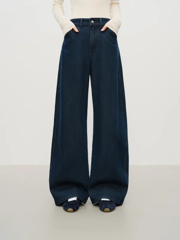 Casual Commuting Versatile Loose Fit Scimitar Jeans Women Cotton Winter New Straight All match Denim Blue