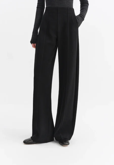 Winter Women's High Waist Wide Leg Pants with Acetate Wool Feel Fabric Flowy Straight Cut Trousers for Casual