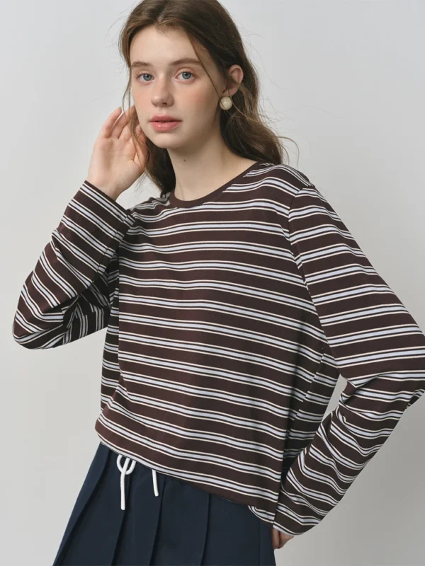 Retro Color Block Striped T-Shirt in Coffee