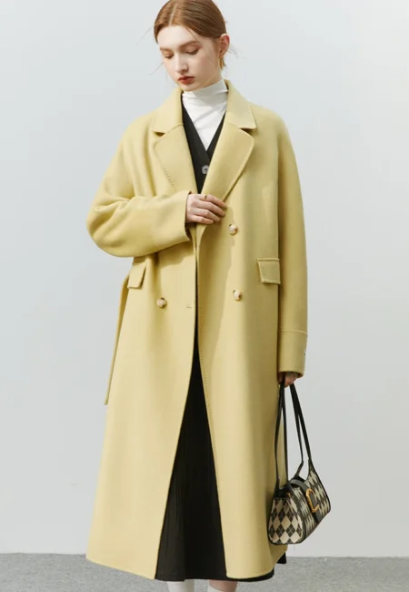 Gina 100% Woolen Coat Women Autumn Winter New Solid Office Lady Elegant Double sided Mid length Coat Female