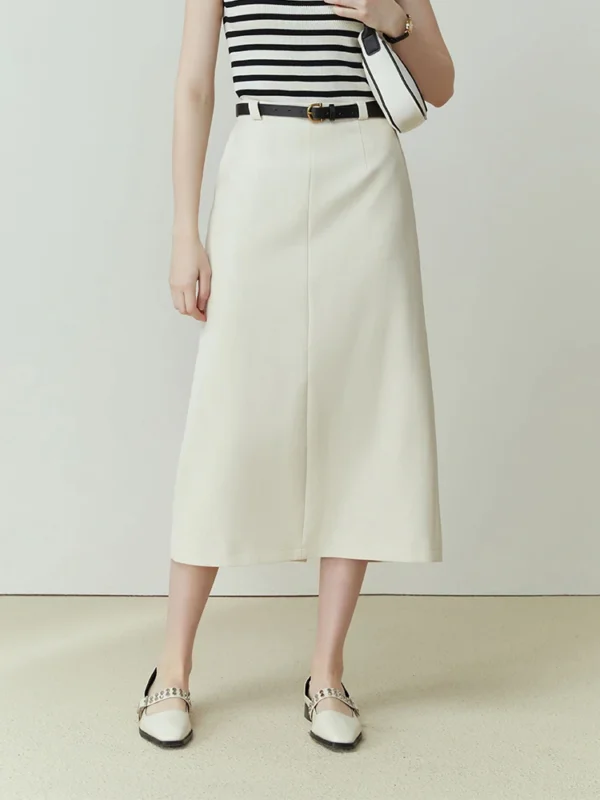 FSLE Simple Office Lady Skirt For Women Solid Color High Waisted Simple High Grade Medium Length Grey White Skirt For Women