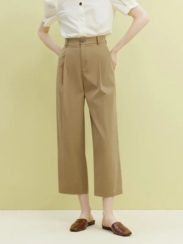 Casual Commuter Style Elastic High Waist Wide Leg Pants for Women Summer Newly Thin Section Loose Eighth points Pant Female