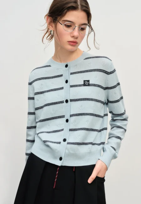 FSLE Winter Women's Jacquard Stripe Knit Sweater Casual Office Wear Versatile Pullover Top Daily Chic Essentia
