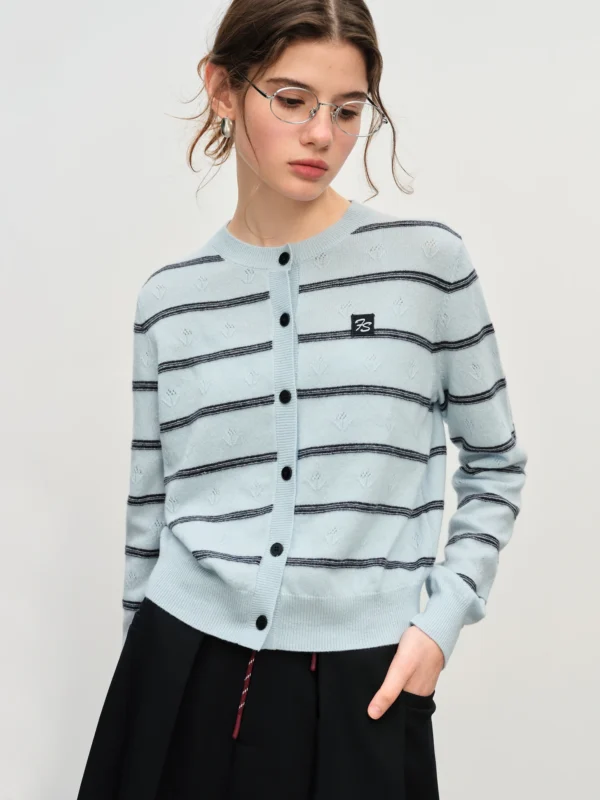 Women's Jacquard Stripe Knit Sweater - Casual Pullover Top