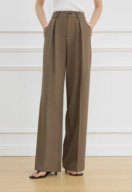 All match Casual High Waist Straight Brown Pants For Women Spring New Design All match Khaki Chic Pants 25FS11202