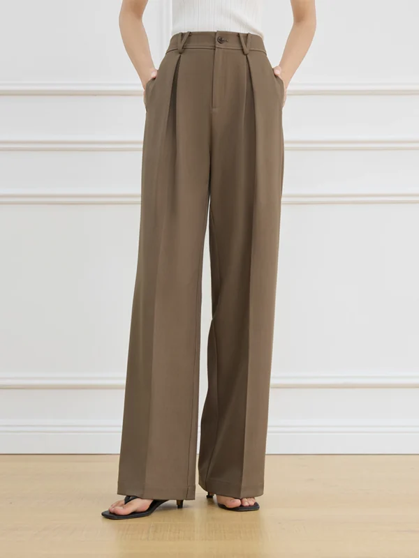 All match Casual High Waist Straight Brown Pants For Women Spring New Design All match Khaki Chic Pants 25FS11202
