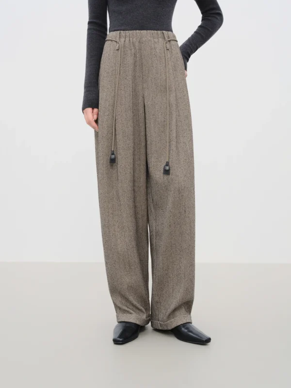 Relaxed Fit High Waist Wide Leg Pants in Gray