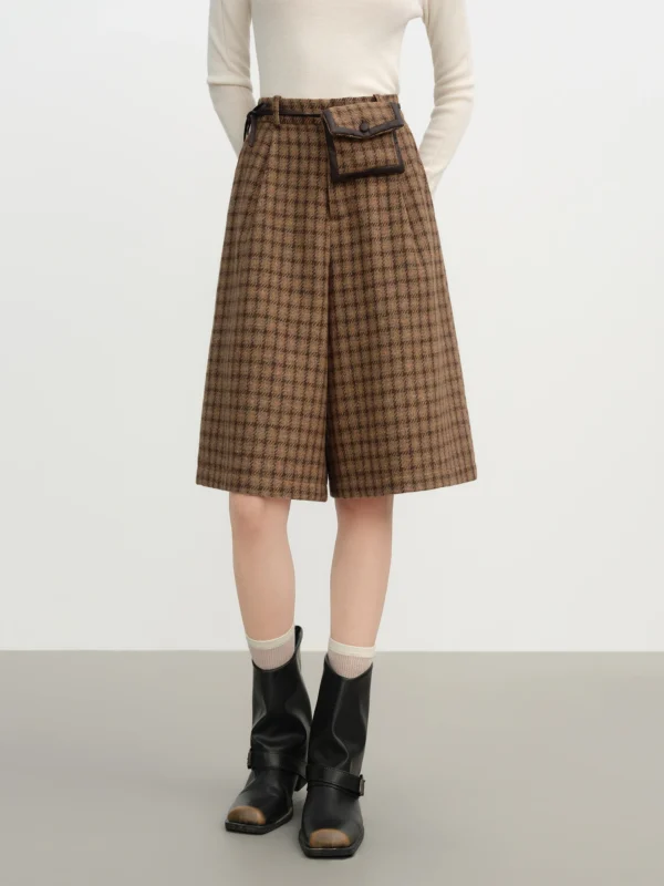 Plaid High Waist Cargo Pants with Detachable Pocket