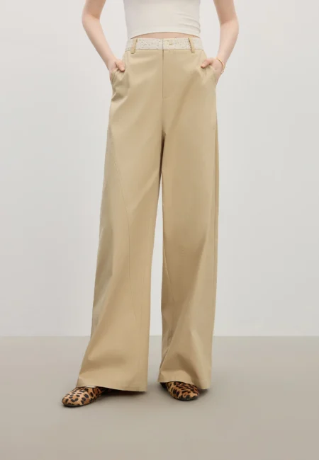 Women's Lace Waistband Wide leg Straight leg Pants Elegant Commute fit Pants New Summer Long Pants 25FS12745