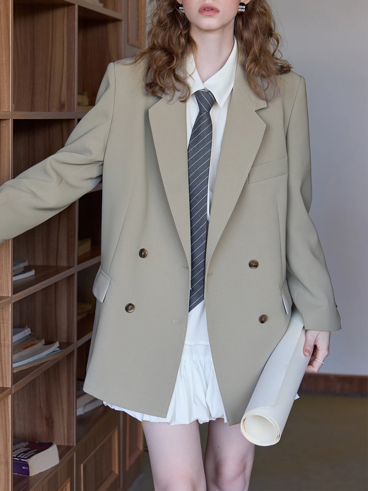 kf-S86473352576a4bbeb36bebb2f592a721m FSLE Chic Double breasted Casual Blazer Jacket for Women Spring New Style High end Loose Lazy Style Top 25FS11097