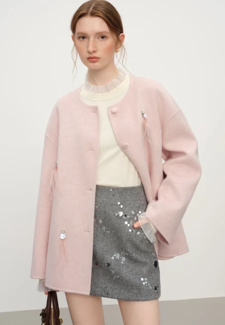 Dililah Round Neck Woolen Loose fit Jacket