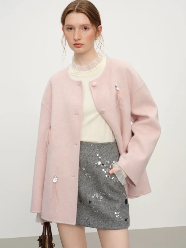 Dililah Round Neck Woolen Loose Fit Jacket