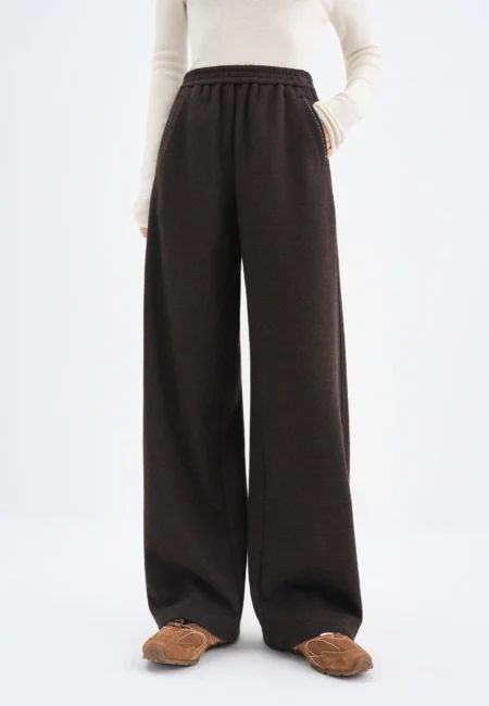 Winter Women's High Waist Wide Leg Pants for Office Comfort Fit Straight Trousers Elastic Waist for Daily Casual