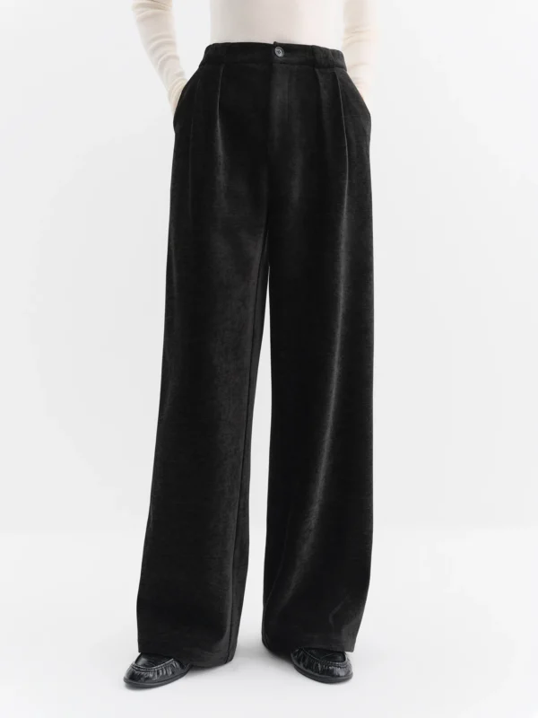 High-Waisted Straight-Leg Knit Trousers In Black &Amp; Beige