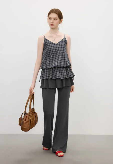 Sweet and Spicy Low Waist Illusion Two Piece Bell Style Summer New Arrival Pleated Knit Long Pants 25FS12854