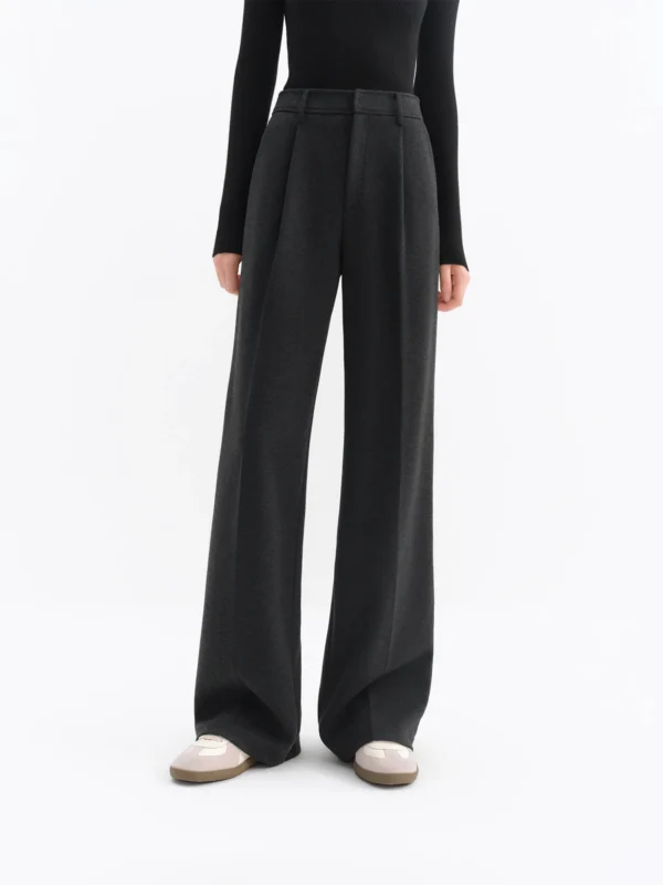 High-Waisted Straight-Leg Casual Pants in Dark Grey
