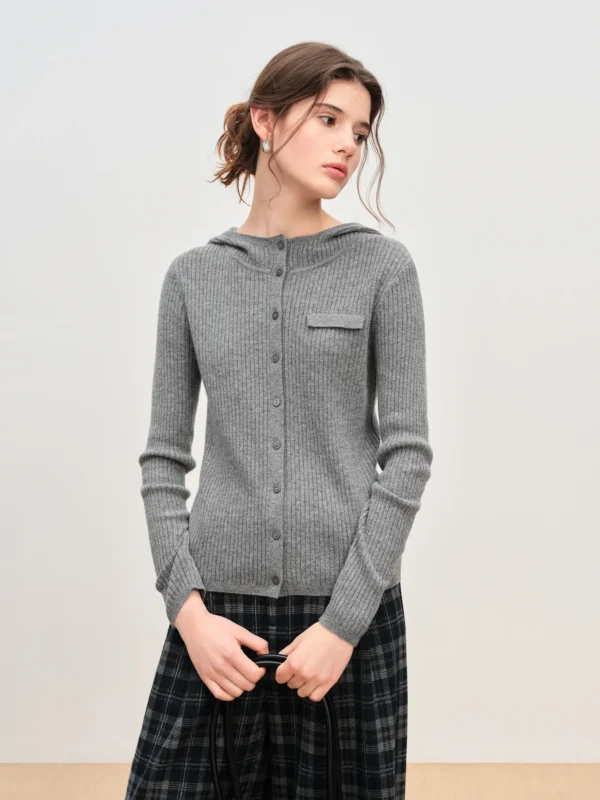 Cozy Wool Hooded Cardigan in Fine Knit with Regular Fit