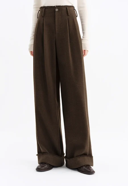 Vintage Cuffed Design Straight Leg Casual Pants ming Height Enhancing Winter New Arrival Floor Lenghth Collection
