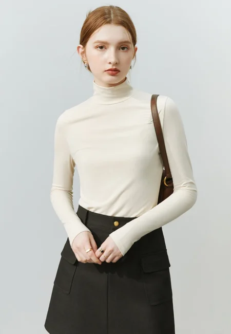 FSLE Casual Skin friendly Soft Waxy Turtleneck Bottoming Shirt Women Winter Long sleeved Solid Knitted Sweater Female