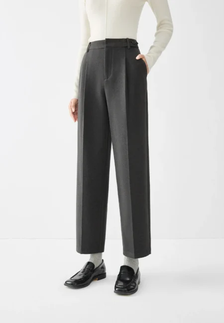 Women Winter Trousers High Waist Grey Female Cropped Tapered Pants Office Lady Commuter Winter Thicken Black Pant 24FS14471