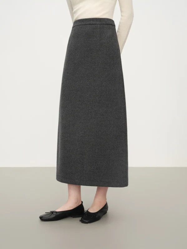Knitted Straight Skirt in Dark Grey - Mid-Calf Length