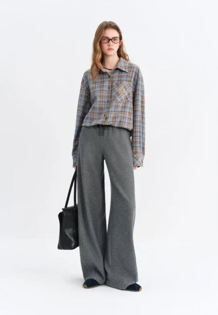 Autumn Winter Women Curved Banana Pants High Waist Elastic Waist Wide Leg Trousers ming Casual Commute Versatile