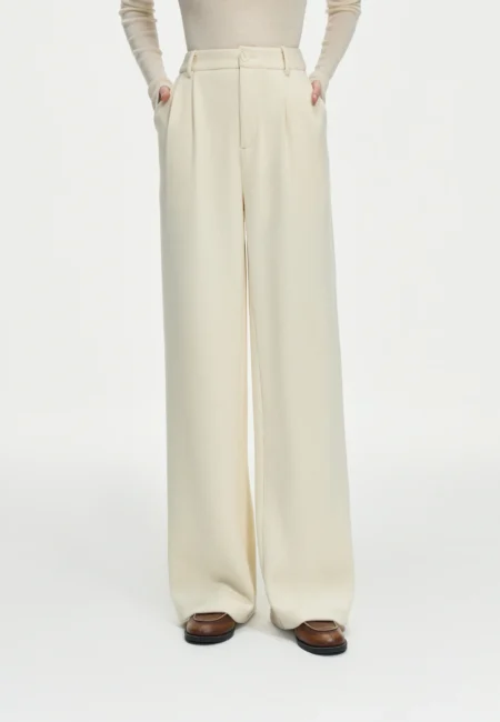 Women Winter Thicken Pants High Waist Commuter Beige Full Length Straight Pant Women Long Knitted Trousers 24FS14465