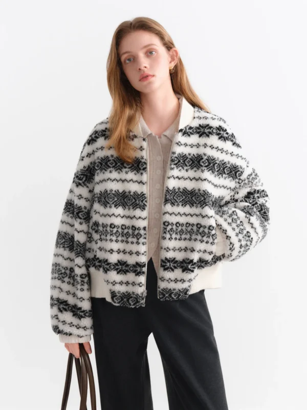 ​FSLE Winter Women's Wool Lined Reversible Short Jacket Long Sleeve Crop Outerwear for Two Sides Wear Comfort​