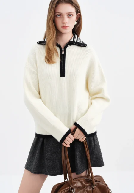 Adelle Loose fit Zipper Ribbed Knit Sweater