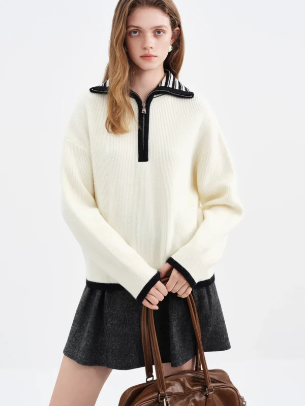 Adelle Loose fit Zipper Ribbed Knit Sweater