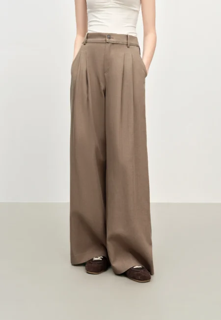 Retro Style Loose Pleated Drape Straight Pants For Women Autumn New Arrival Wide leg Casual Pants 25FS13305