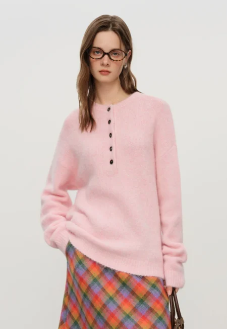 Stella Henley Neck Alpaca Wool Blend Sweater