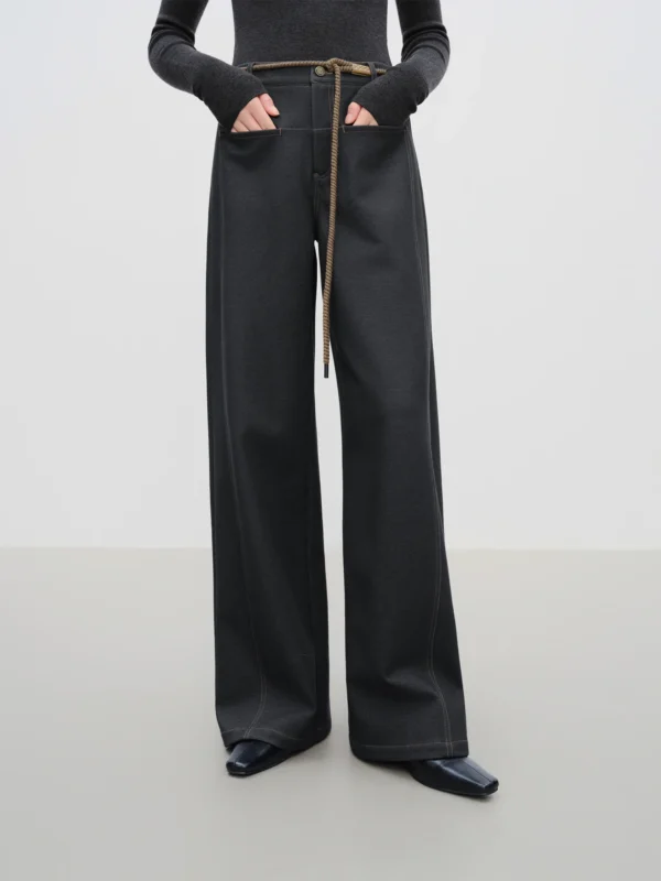 Blue Straight Wide-leg Jeans for Women - High Rise