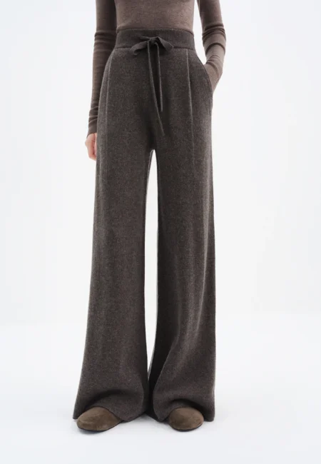 ​Winter Women's High Waist Knit Pants with Drawstring Wide Leg Comfort Fit Stretch Casual Trousers for Daily Wear
