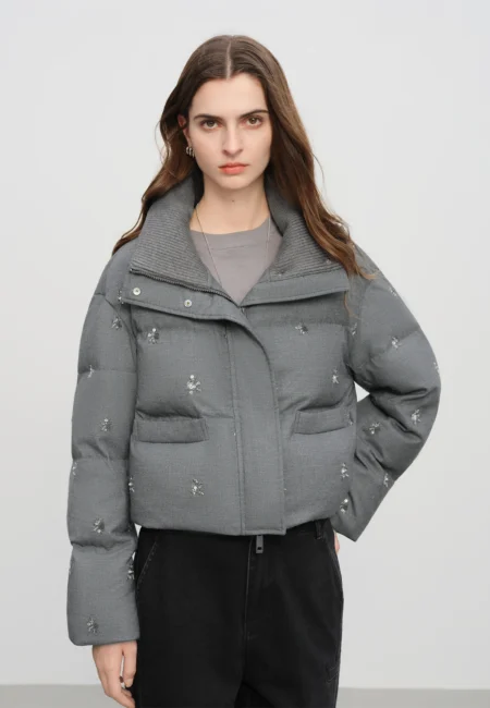 Tahlia Beaded Short Puffer Down Vest Women Autumn Winter Quilted Down Jacket Down Gilet Coat Outdoor Streetwear