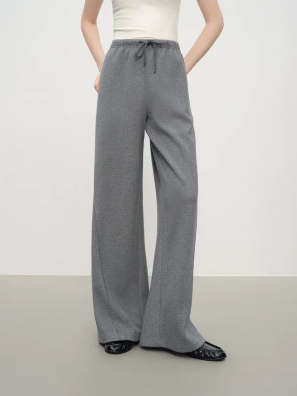 High-Waisted Knitted Casual Pants in Dark Grey