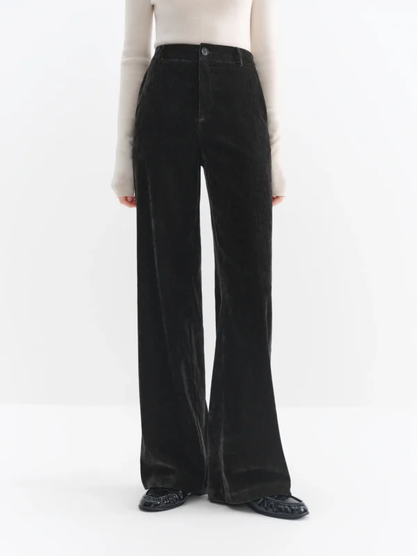 Chenille Fabric Straight Leg Casual Trousers